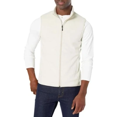 Abbildung von Amazon Essentials Herren Polarfleece Weste mit durchgehendem Reißverschluss (erhältlich in Big &amp; Tall), Haferbeige Meliert, S