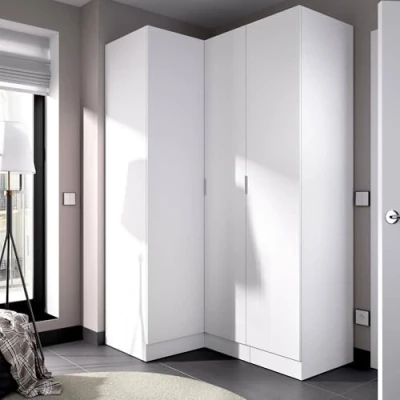 Abbildung von Dmora Kleiderschrank Meru, Schlafzimmer Eckschrank, Garderobenschrank mit 3 Flügeltüren, 133 x 91 184 cm, Weiß, Technisches Holz