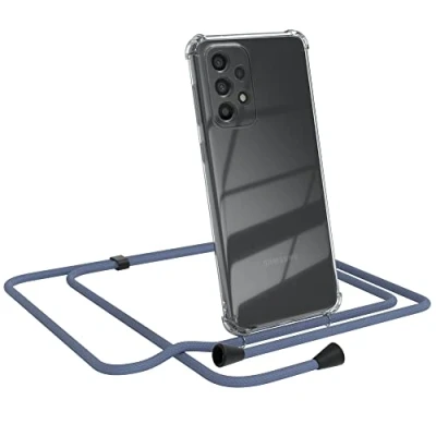 Abbildung von EAZY CASE Handykette kompatibel mit Samsung Galaxy A33 (5G) Handyhülle Umhängeband, Handykordel Schutzhülle, Silikonhülle, Hülle Band, Stylische Kette Hülle, EIS Blau Clips Schwarz
