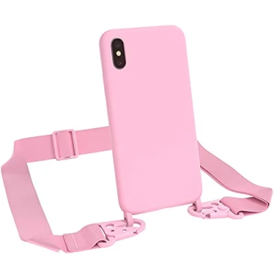 Abbildung von EAZY CASE Premium Silikon 2 in 1 Handykette kompatibel mit iPhone X/XS Handyhülle Umhängeband, Handykordel Silikonhülle, Hülle Band, Kette für Smartphone, Pink