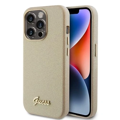 Abbildung von Guess GUHCP15LPGMCSD Hülle für iPhone 15 Pro 6.1&quot; golden hardcase Glitter Glossy Script