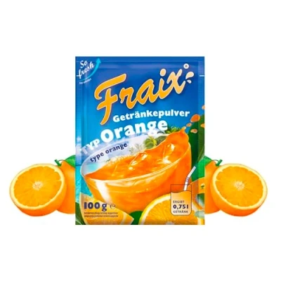Abbildung von FRAIX Getränkepulver Orange, 50er Pack (50 x 100g) Vorteilspack, Fruitt Instant Pulver mit Frucht Geschmack, Fruchtpulver perfekt für Unterwegs, Geburtstagsparty