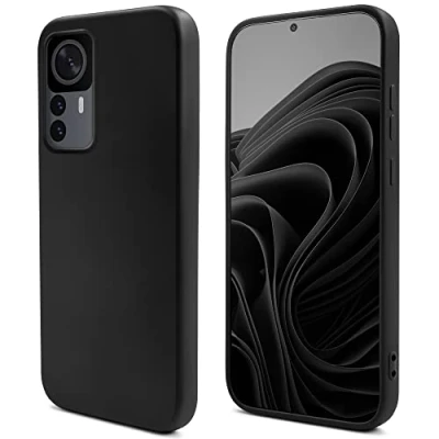 Abbildung von Moozy Lifestyle. Hülle für Xiaomi 12T und Pro, Schwarz Premium Silikon Handyhülle Schutzhülle mit Mattem Finish Weichem Mikrofaserfutter, Phone Cover Case