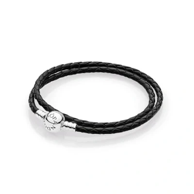 Abbildung von Pandora Double Leather Armband, Damen, Größe: 44, Sterling silver