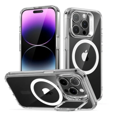 Abbildung von ESR für iPhone 14 Pro Hülle, kompatible mit MagSafe Handyhülle kameraschutz, Classic Ständer Hülle HaloLock, Militärnorm Schutz, integrierter Kamera Ringständer, Kratzfeste Rückseite Case, Klar
