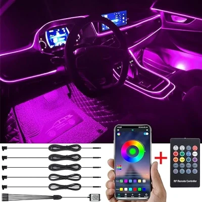 Abbildung von TABEN Auto Umgebungsbeleuchtung Kit 6m Glasfaser 64 Farben RF Fernbedienung + Bluetooth APP Steuerung USB Atmosphäre Licht, DIY 16 Millionen RGB Mehrfarbig Sound Musik Sync Innenbeleuchtung