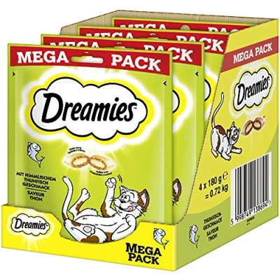 Abbildung von DREAMIES Katzensnacks 4x180g mit Thunfisch Traumhaft knusprige Katzen Leckerlies zarter Füllung