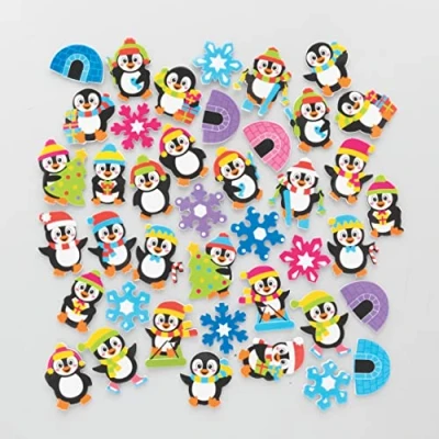 Abbildung von Baker Ross FC249 Pinguin Aufkleber auf der Rolle im Vorteilspack, 200 Stück, Kinder Aufkleber, ideal für Kinder, Kunst und Bastelprojekte, Karten Scrapbooking