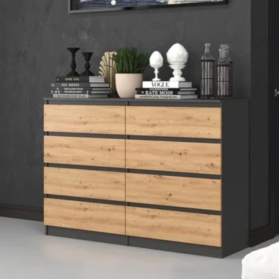 Abbildung von Home Collective Kommode, Schlafzimmer Flur, Schrank, Sideboard, Highboard mit 8 Schubladen, Breite 140 cm Höhe 97 Anthrazit Artisan