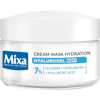 Abbildung von Mixa Hyalurogel feuchtigkeitsspendende Creme Gesichtsmaske Nachtbau, mit Hyaluronsäure, für empfindliche, dehydrierte und müde Haut, Feuchtigkeit bis zu 24 Stunden, 50 ml
