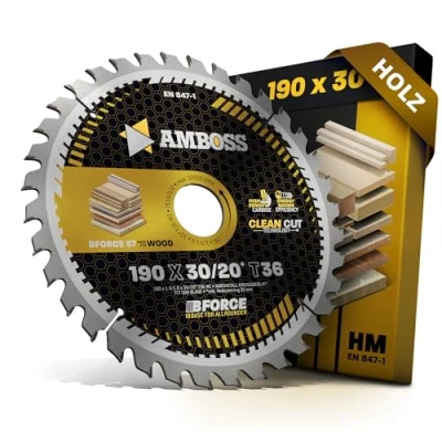 Abbildung von HM Kreissägeblatt 190x30 20 Z36 Wechselzahn für Akku Holz Allround. AMBOSS WERKZEUGE® Sägeblatt 190mm +Reduzierring 30mm. 190x20 komp. zu Makita DHS783.HS7601. HS7611. HS7101. 5017RKB