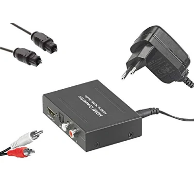 Abbildung von auvisio HDMI auf optisch: Audio Konverter mit Cinch und Toslink Kabel (HDMI Adapter, optisches Kabel, to Optical Converter)