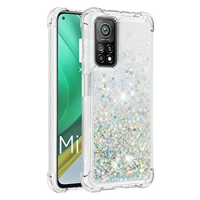 Abbildung von KBIKO zxl Kompatibel mit Xiaomi Mi 10T Hülle, [Silver Back] Mädchen Glitzern Handyhülle Hülle Ringständer, Cover Silikon Flüssigkeit Clear Schutzhülle für Pro.Silver1 YBL