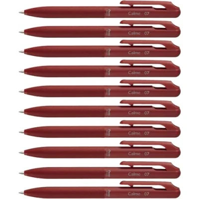 Abbildung von Pentel BXA107B B Calme Kugelschreiber, deutlich gedämpftes Klick Geräusch, Griffzone in Lederoptik, nachfüllbar, Kugel 0.7mm = Strichstärke 0.35mm, Schreibfarbe rot, 1VE=10 Stück