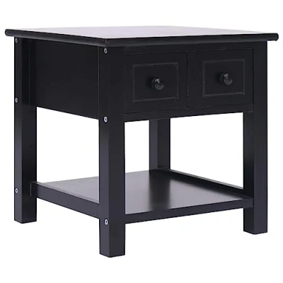 Abbildung von vidaXL Paulownia Holz Beistelltisch mit 2 Schubladen Couchtisch Telefontisch Nachttisch Kaffeetisch Nachtschrank Wohnzimmertisch Schwarz 40x40x40cm