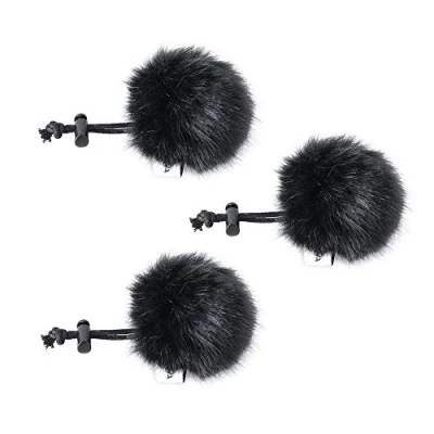 Abbildung von COMICA 3 Stücke Fell Windschutz für Mikrophon, Mini Mikrofon Windschutzscheibe Muff, Wind &amp; Pop Filter Lavalier Mikrofon/VideoMic/Handy Mikrofon(Black)