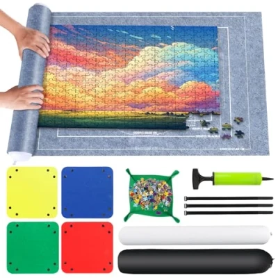 Abbildung von VFANDV Puzzle Matte, Puzzlematte 1000 1500 2000 3000 Teile Teppich Rollmatte Tragbare Roll Storage Mat, 100 * 140CM (Grau)