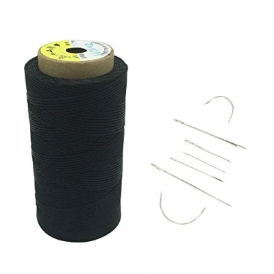 Abbildung von Yulakes 260 Meter 1mm Leder gewachst Wachs Thread Cord Ledergarn Nähen Handwerk Mit 7pcs lederne nähende Nadeln (schwarz)