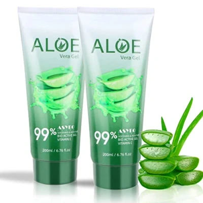 Abbildung von ASYBO 200 ML Aloe Vera Gel 99% Pure Face &amp; Body Hydrating, natürliche Creme After Sun für trockene Haut, Sonnenbrand, Akne (2er Pack)
