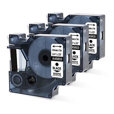 Abbildung von Oozmas Etikettenband kompatibel mit Dymo D1 19mm x 7m 45803 Schwarz auf Weiß, Schriftband LabelManager LM 160 360D 420P 450D 500TS, 3er Pack