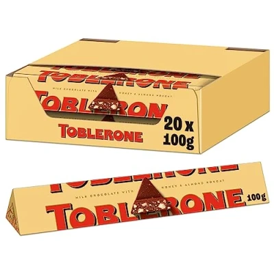 Abbildung von Toblerone Schokolade 20 x 100g, Feine Schweizer Milchschokolade mit Honig und Mandelnougat