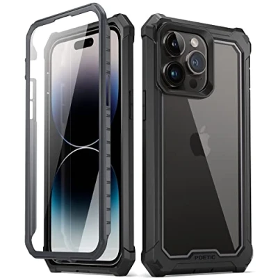 Abbildung von POETIC Guardian Hülle, kompatibel mit iPhone 14 Pro Max, 17 cm (6 Fuß), militärische Falltests, stoßfest, robust, transparent, integriertem Displayschutz, Schwarz/Transparent