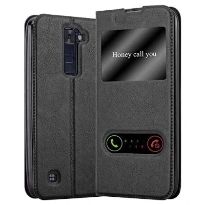 Abbildung von Cadorabo Hülle kompatibel mit LG K8 2016 Sichtfenster aus Premium Kunst Leder Flip Klappbare Stoßfeste Magnetische [Standfunktion] [Kartenfächern] Cover für Tasche in Schwarz