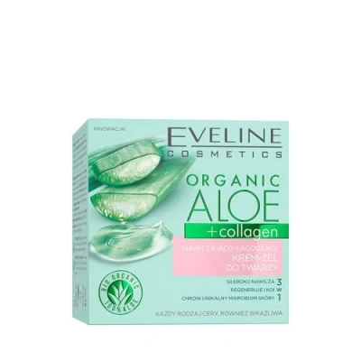 Abbildung von Eveline Cosmetics Organic Aloe + Collagen Feuchtigkeitsspendendes und beruhigendes Gesichtscreme Gel, 50 ml
