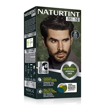 Abbildung von Naturtint Men Biobasiert Ammoniakfreie permanente Färbung für Männer 100% graue Haare &amp; Bartfärbung Natürliche lang anhaltende Farbe Inhaltsstoffe 1N Schwarz…