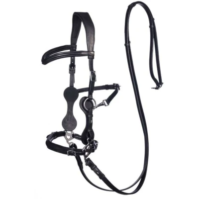 Abbildung von F.R.A. Hackamore Calli Stud Hook Lederen Zügel Schwarz Vollblut