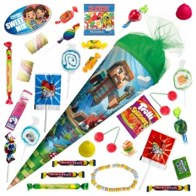 Abbildung von OYOY 35cm Schultüte gefüllt mit Süßigkeiten Mix I ROTH Block Game kleine fertig Geschwister Kindergartentüte
