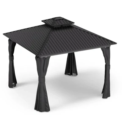 Abbildung von Blumfeldt Pavillon 3x3, Gartenpavillon Wasserdicht Stabil, Aluminiumrahmen &amp; Verzinktes Stahldach, Inkl. Vorhänge Moskitonetz, UV Schutz, Wetterfest, Schwarz