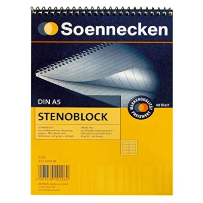 Abbildung von Soennecken Stenoblock 1131 DIN A5 mit Mittellinie 40 Blatt weiß