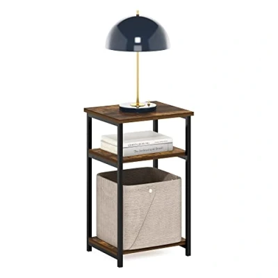 Abbildung von Furinno Just Beistelltisch mit Metallgestell und Ablagen, Holzwerkstoff, Bernsteinkiefer, 1er Pack 3 stufiger
