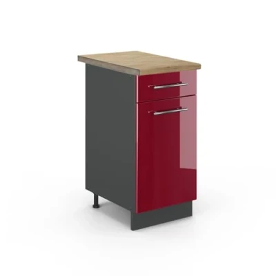 Abbildung von Vicco Küchenunterschrank Fame Line, Bordeaux Hochglanz/Anthrazit, 40 cm, AP Eiche