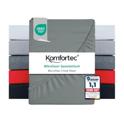 Abbildung von Komfortec Spannbettlaken Boxspringbett bis 15cm 30cm Matratzenhöhe, Mikrofaser, Gummizug: Rundum, (1 Stück), 90x200 cm, Grau