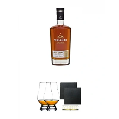 Abbildung von Walcher Noisetto 21% Südtirol 0,7 Liter + The Glencairn Glas Stölzle 2 Stück Schiefer Glasuntersetzer eckig ca. 9,5 cm Ø
