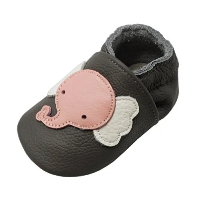 Abbildung von YALION Baby Weiche Leder Lauflernschuhe Krabbelschuhe Hausschuhe Lederpuschen Elefant Dunkelgrau (EU 20/21=M, Dunkelgrau)