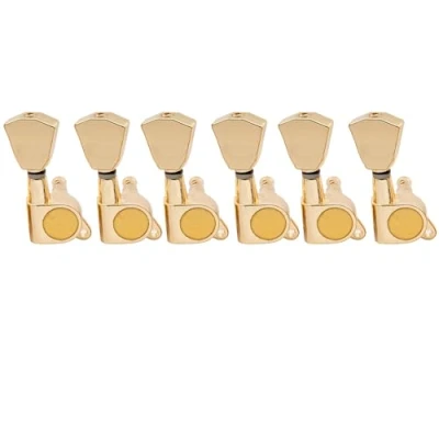 Abbildung von Musiclily Pro 6 in Line Gitarre Tuners Mechaniken Machine Heads Tuning Pegs Set für Strat Tele Style E Gitarre,Gold Tulip Button