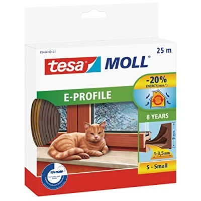 Abbildung von tesa tesamoll E Profil Gummidichtung Selbstklebende Dichtung zum Isolieren von Spalten an Fenstern und Türen Braun 25 m x 9 mm 4