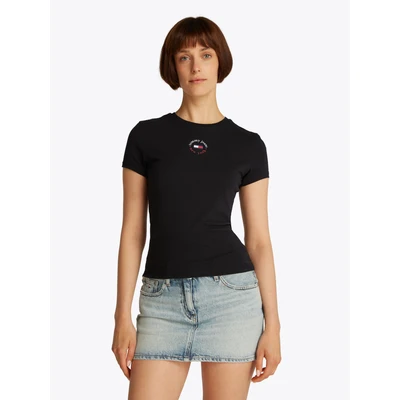 Abbildung von Tommy Jeans SLIM Essential LOGO TEE Tshirt print, Damen, Größe: 40, Black