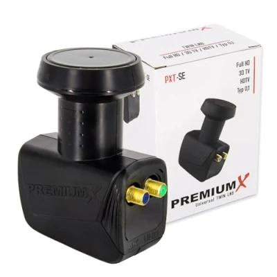 Abbildung von PremiumX Twin SAT LNB Kopf für 2 Teilnehmer inkl. Wetterschutz 0,1 Digital Sky FullHD 3D TV UltraHD UHD 4K 8K Schwarz