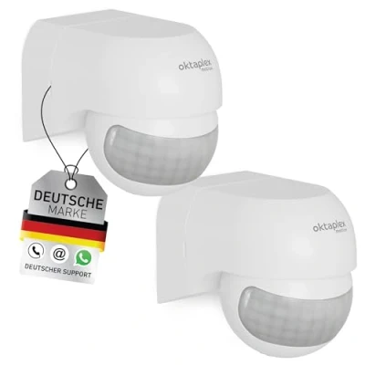 Abbildung von Oktaplex 2er Set Ana Bewegungsmelder Aussen schwenkbar 230 V IP44 180 Bewegungssensor 12 m Reichweite Weiss Aufputz PIR Sensor