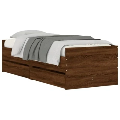 Abbildung von vidaXL Bettgestell, Bettrahmen mit Lattenrost, Bett Gästebett Schubladen, Einzelbett Schlafzimmerbett Schlafzimmermöbel, Braun Eichen Optik 90x200cm