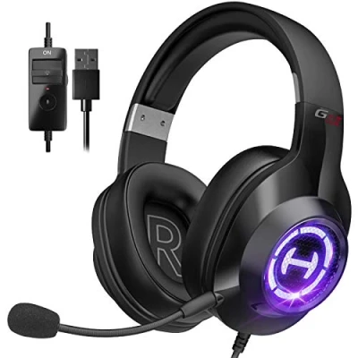 Abbildung von Edifier G2 II Gaming Headset Kopfhörer mit Einziehbar Mikrofon Noise Cancelling Over Ear 7.1 Surround Sound Headphones für PC PS4 Laptop Mac, USB Kabel, LED Light