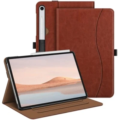 Abbildung von Fintie Hülle für Samsung Galaxy Tab S9 FE 10.9 Zoll/Tab 11 Zoll 2023 Tablet, Multi Winkel Folio Schutzhülle mit Dokumentenfach und Auto Schlaf/Wach Funktion, Braun