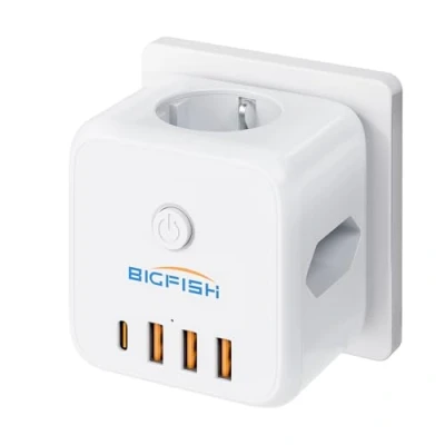 Abbildung von Bigfish Steckdosenleiste mit USB C, Mehrfachsteckdose 4 USB, Steckdosenwürfel ohne Kabel, Mehrfachstecker für Steckdose Schalter, 3 Fach Steckdosenadapter Büro, Zuhause