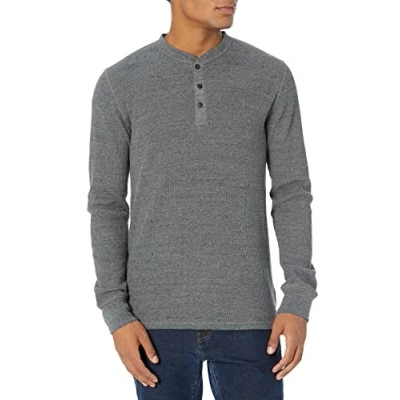 Abbildung von Amazon Essentials Herren Langärmeliges Waffel Henley, Normale Passform, Dunkelgrau, XXL