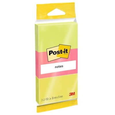 Abbildung von Post it 6812N Haftnotiz Notes, Neonfarben Gelb, Rosa, Grün, 3 Pads 100 Blatt pro Pad 38 mm x 51