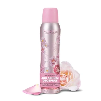 Abbildung von Jean &amp; Len Deospray Soft Rose Touch, schenkt bis zu 48h zuverlässigen Deo Schutz, floraler Duft, wirkt antibakteriell, ohne Aluminium (ACH), vegan, 150 ml